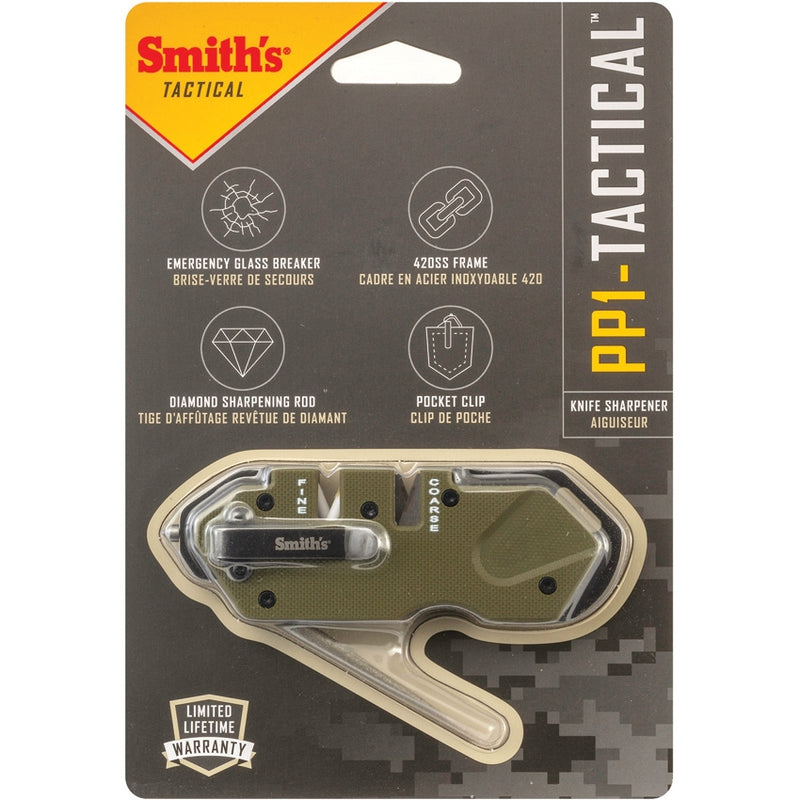 Smith's Sharpeners PP1 Tactical Sharpener Stainless Frame Glass Breaker OD Green 50981 -Smith´s Sharpeners - Survivor Hand Precision Knives & Outdoor Gear Store