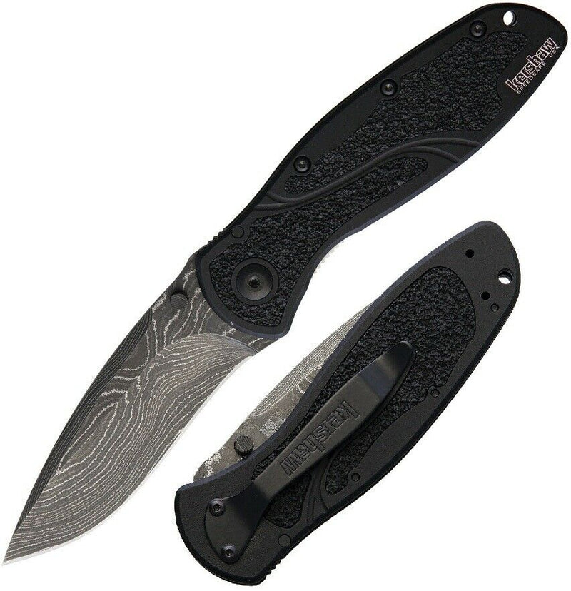 Kershaw Blur Linerlock Folding Knife 3.5" Damascus Steel Blade Aluminum Handle 1670BLKDAM -Kershaw - Survivor Hand Precision Knives & Outdoor Gear Store