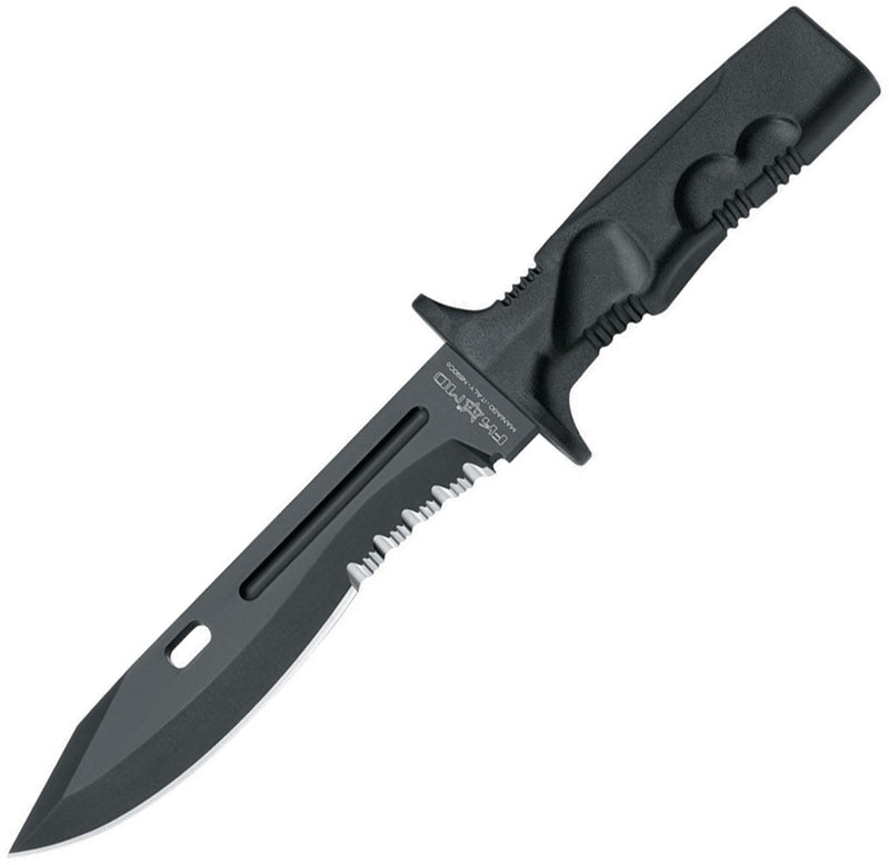 Fox Leonida Survival Fixed Knife 7.25" Part Serrated Bohler N690 Steel Blade Black Forprene Handle 0171107 -Fox - Survivor Hand Precision Knives & Outdoor Gear Store
