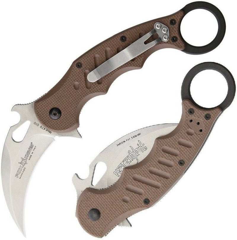 Fox Karambit Folding Knife 3" N690Co Vanadium Stainless Steel Blade Dark Earth G10 Handle 479ESW -Fox - Survivor Hand Precision Knives & Outdoor Gear Store