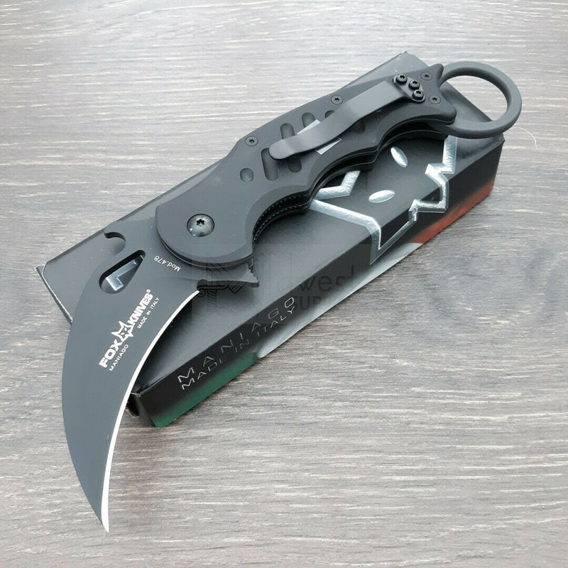 Fox Karambit Folding Knife 3" N690Co Vanadium Steel Blade Black Anodized Aluminum Handle 478B -Fox - Survivor Hand Precision Knives & Outdoor Gear Store