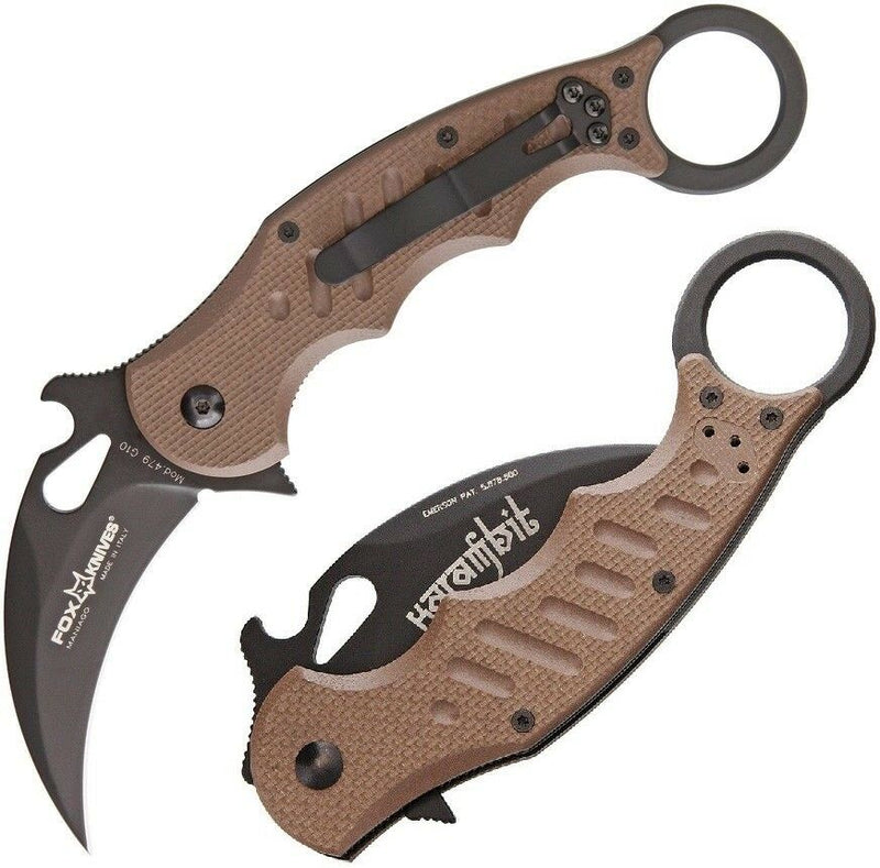 Fox Karambit linerlock Folding Knife 3" N690Co Vanadium Stainless Steel Blade Dark Earth G10 Handle 479E -Fox - Survivor Hand Precision Knives & Outdoor Gear Store