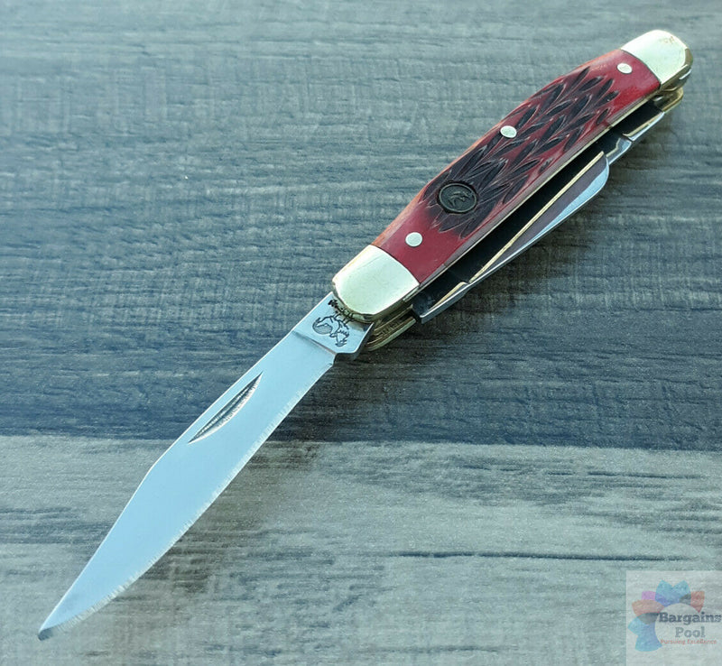 Hen & Rooster Small Stockman Pocket Knife Stainless Steel Blades Red Bone Handle 303RPB -Hen & Rooster - Survivor Hand Precision Knives & Outdoor Gear Store