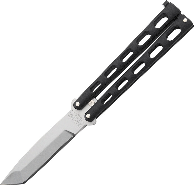 Bear & Son Butterfly Folding Knife 3.75" Stainless Steel Blade Black Die Cast Metal Handle 114AB -Bear & Son - Survivor Hand Precision Knives & Outdoor Gear Store