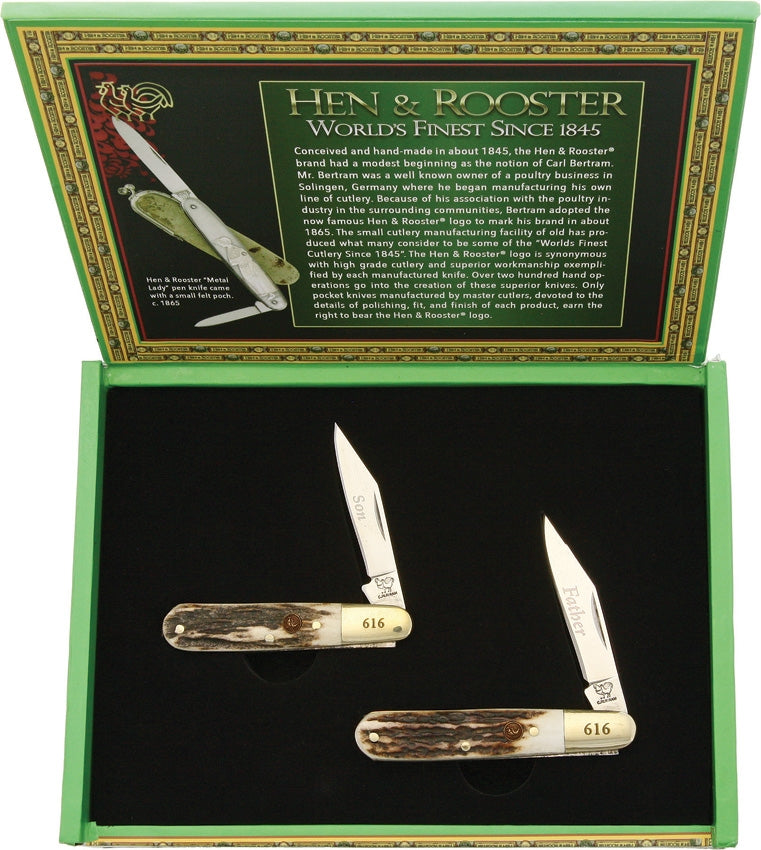 Hen & Rooster Father/Son Set Folding Knife Stainless Blades Stag Bone Handles FS6 -Hen & Rooster - Survivor Hand Precision Knives & Outdoor Gear Store