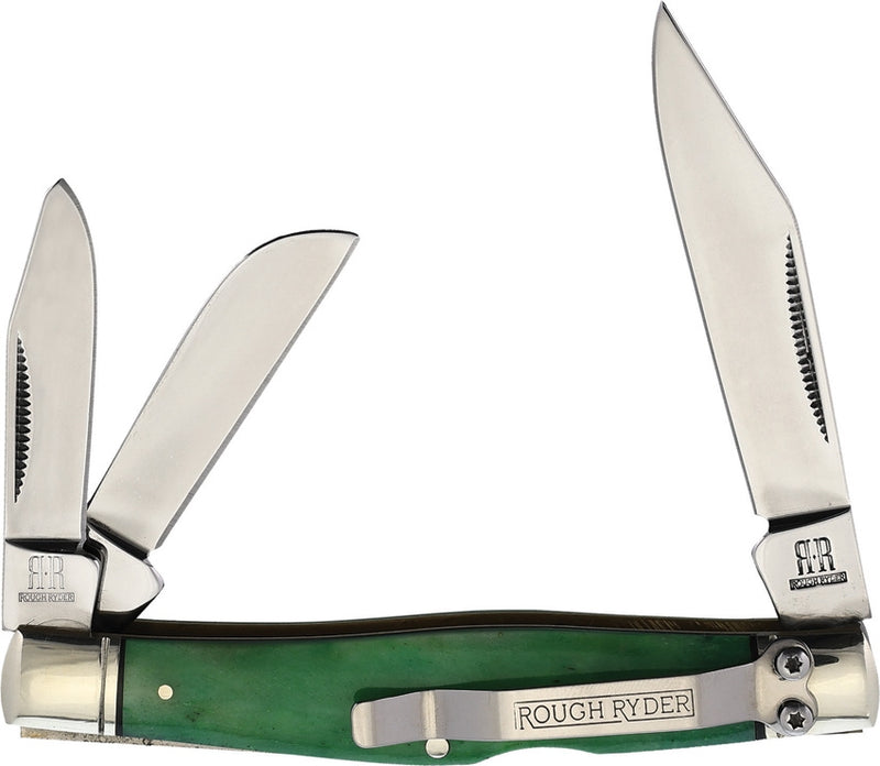 Rough Ryder Working Man Pocket Knife 440 Steel Blades Green Smooth Bone Handle 1958 -Rough Ryder - Survivor Hand Precision Knives & Outdoor Gear Store