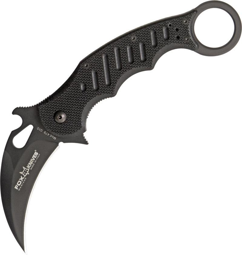 Fox Folding Karambit Pocket Knife N690Co Vanadium Steel 3.1" Blade Milled Black G10 Handle 479 -Fox - Survivor Hand Precision Knives & Outdoor Gear Store