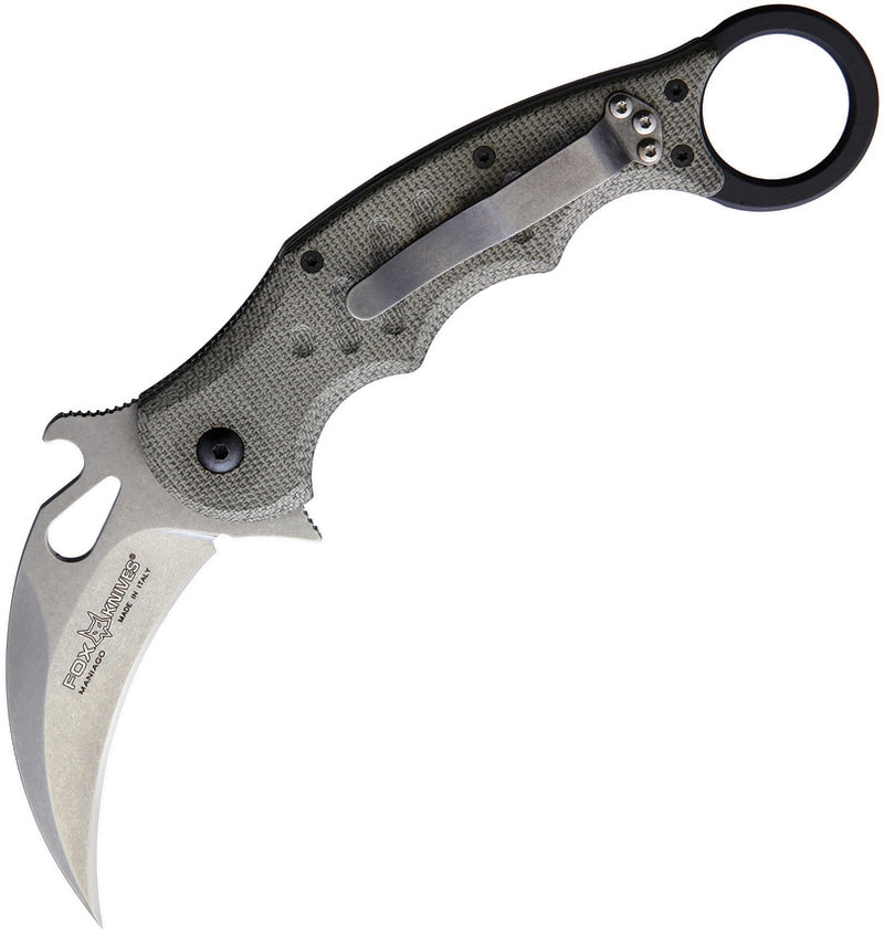 Fox Karambit Linerlock SW Folding Knife 3" Bohler N690 Steel Blade Gren Linen Micarta Handle X479MISW -Fox - Survivor Hand Precision Knives & Outdoor Gear Store