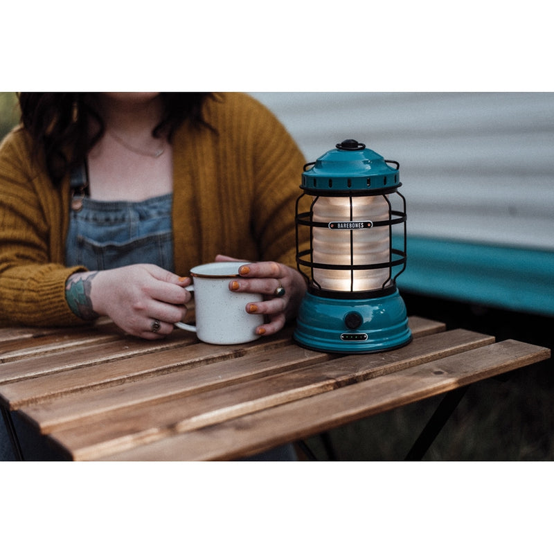 Barebones Living Forest Lantern Teal 6" x 9.5" x 6" Warm Ambient LED Light Stamped Steel/Plastic/Rubber Construction RE161 -Barebones Living - Survivor Hand Precision Knives & Outdoor Gear Store