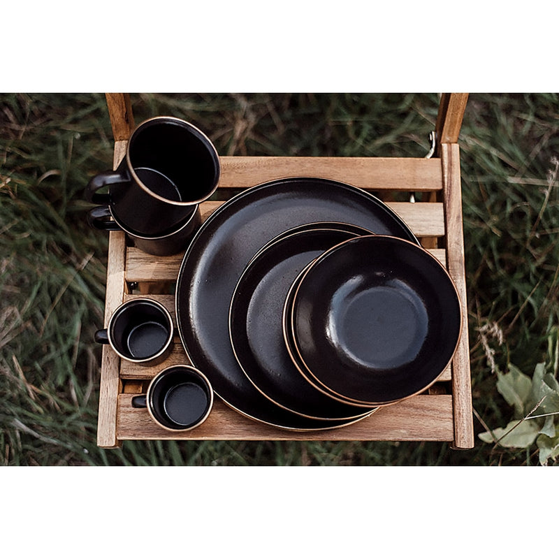 Barebones Living Salad Enamel Plate Set Stainless Steel Rim/Bronze-Like Patina Appearance RE342 -Barebones Living - Survivor Hand Precision Knives & Outdoor Gear Store