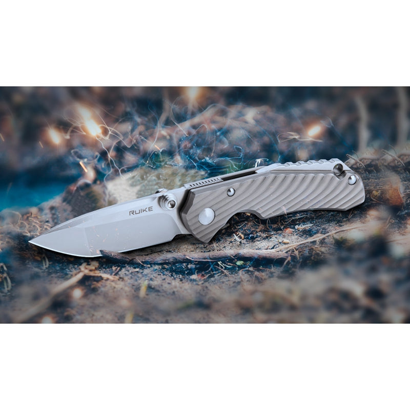 RUIKE M671-TZ Folding Knife 2.75" 154CM Steel Blade Gray Sculped Titanium Handle EM671TZ -RUIKE - Survivor Hand Precision Knives & Outdoor Gear Store