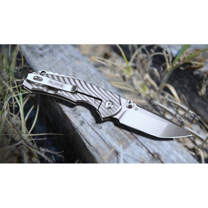 RUIKE M671-TZ Folding Knife 2.75" 154CM Steel Blade Gray Sculped Titanium Handle EM671TZ -RUIKE - Survivor Hand Precision Knives & Outdoor Gear Store