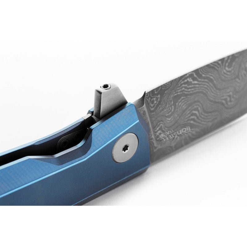 LionSTEEL Myto Framelock Folding Knife 3.25" Damascus Steel Blade Blue Titanium Handle TMT01DBL -LionSTEEL - Survivor Hand Precision Knives & Outdoor Gear Store