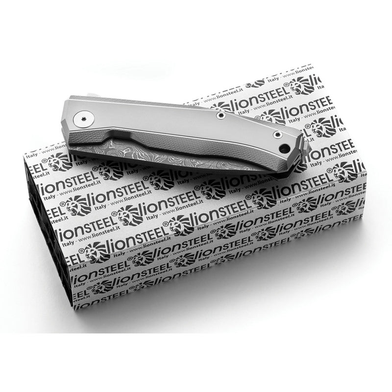 LionSTEEL Myto Framelock Folding Knife 3.25" Damascus Steel Blade Gray Titanium Handle TMT01DGY -LionSTEEL - Survivor Hand Precision Knives & Outdoor Gear Store