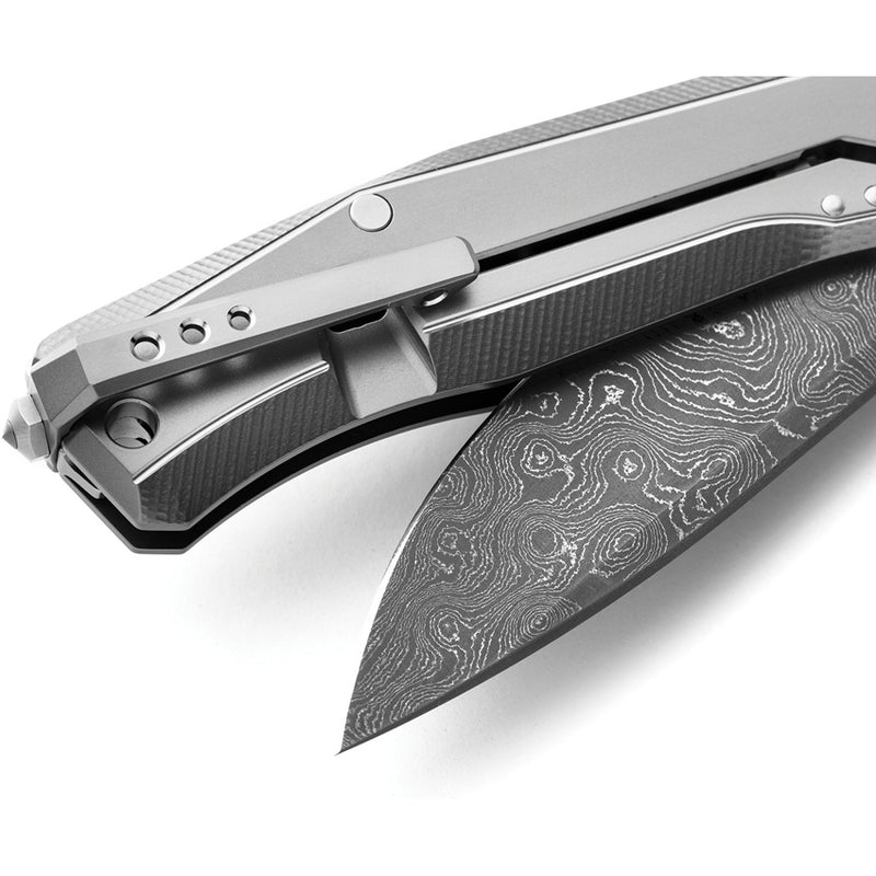 LionSTEEL Myto Framelock Folding Knife 3.25" Damascus Steel Blade Gray Titanium Handle TMT01DGY -LionSTEEL - Survivor Hand Precision Knives & Outdoor Gear Store