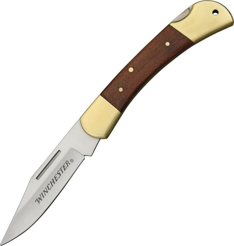 Winchester Hunter Folding Knife 3.75" Stainless Steel Blade Brown Wood/Brass Bolsters Handle 1322 -Winchester - Survivor Hand Precision Knives & Outdoor Gear Store