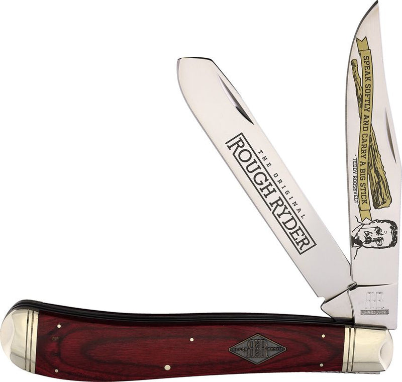 Rough Ryder Teddy Roosevelt Trapper Pocket Knife Stainless Steel Clip And Spey Blades Red Pakkawood Handle 2316 -Rough Ryder - Survivor Hand Precision Knives & Outdoor Gear Store