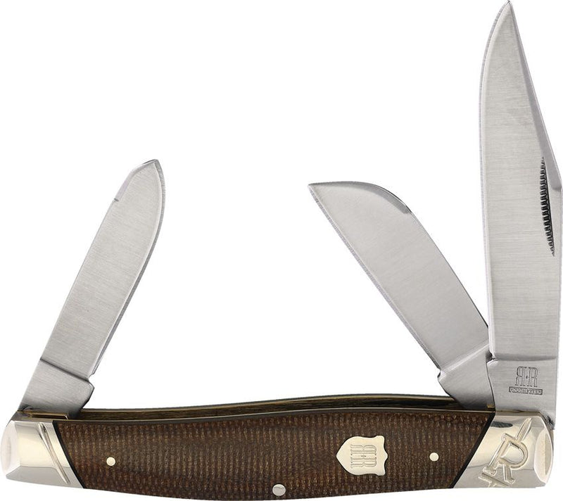 Rough Ryder Stockman Pocket Knife Stainless Steel Blades Brown Burlap Micarta Handle 2334 -Rough Ryder - Survivor Hand Precision Knives & Outdoor Gear Store