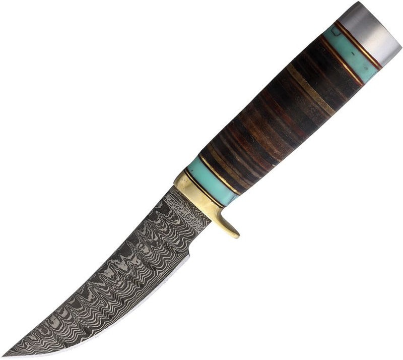 Rough Ryder Fixed Knife 4.5" Damascus Steel Skinner Blade Leather And Turquoise/Aluminum Handle 2389 -Rough Ryder - Survivor Hand Precision Knives & Outdoor Gear Store