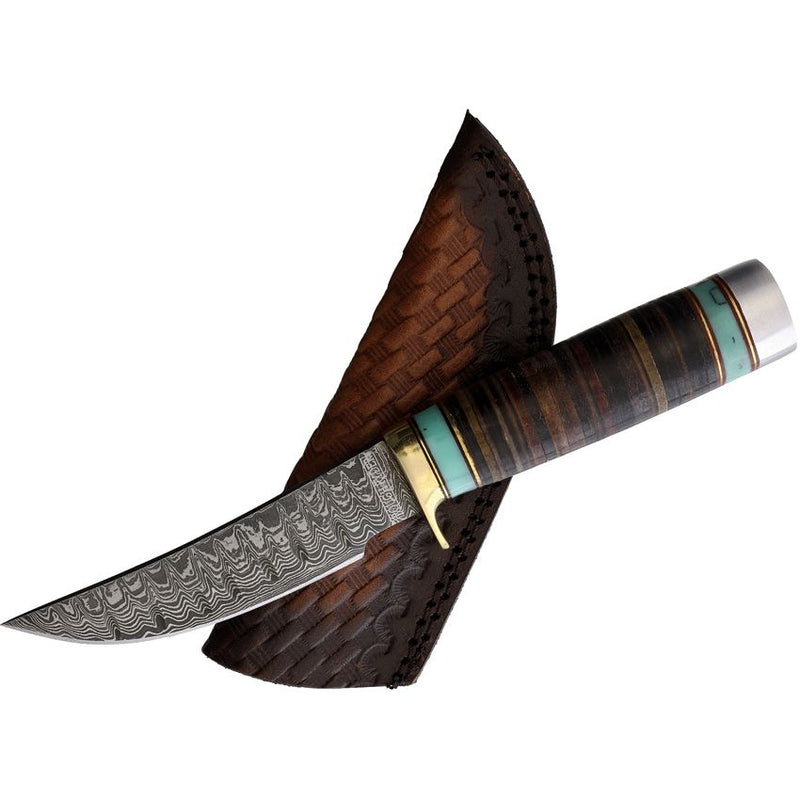 Rough Ryder Fixed Knife 4.5" Damascus Steel Skinner Blade Leather And Turquoise/Aluminum Handle 2389 -Rough Ryder - Survivor Hand Precision Knives & Outdoor Gear Store