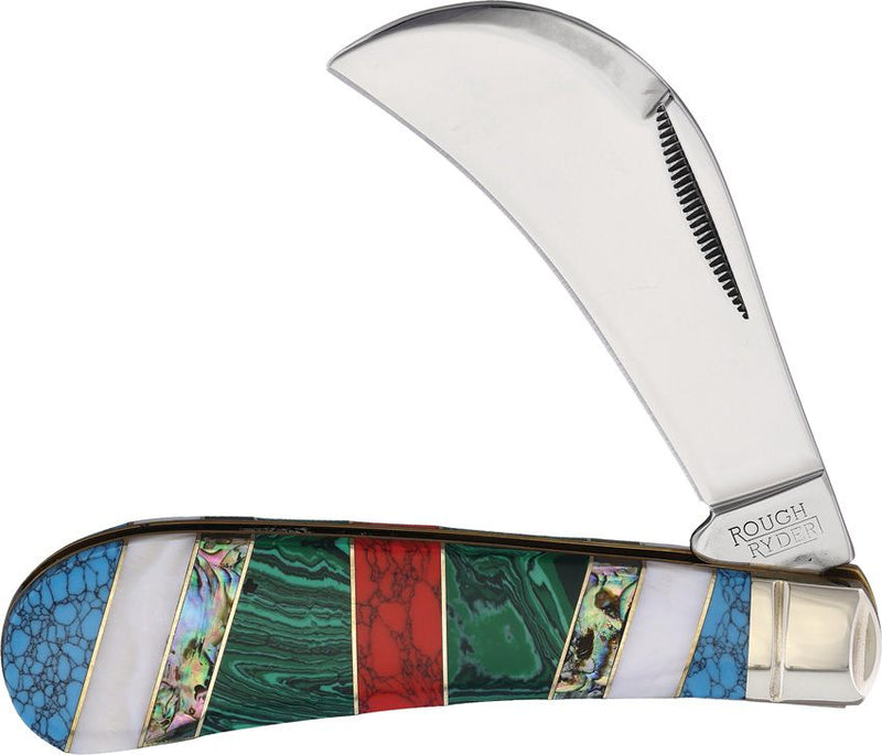 Rough Ryder Hawkbill Folding Knife 440B Steel Blade Stone/Abalone/MOP/Malachite And Turquoise 2406 -Rough Ryder - Survivor Hand Precision Knives & Outdoor Gear Store