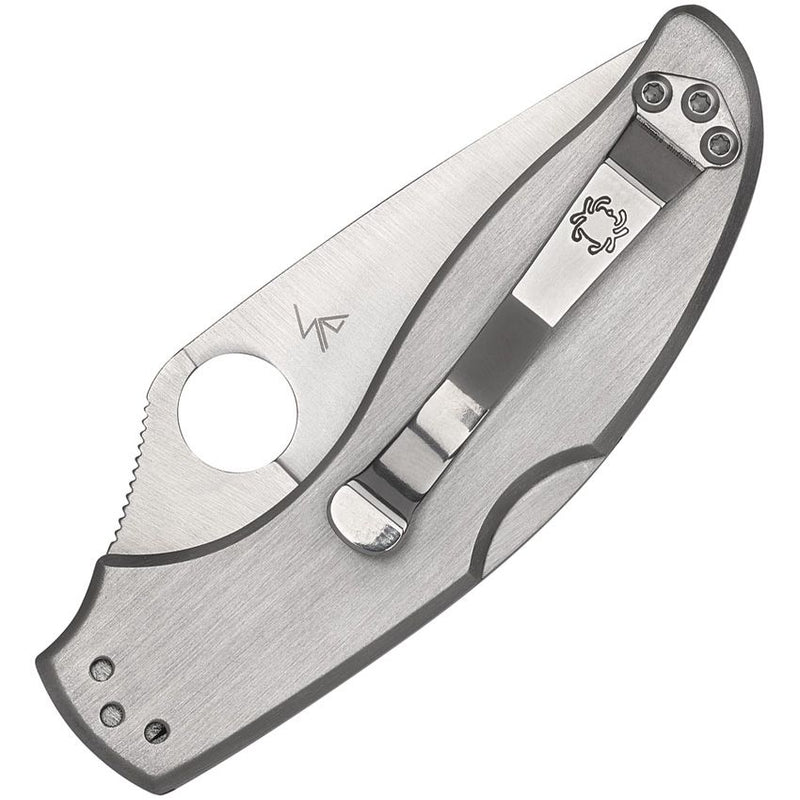 Spyderco Uptern Lockback Folding Knife 2.88" Part Serrated 8Cr13MoV Steel Blade Brushed Stainless Handle 261PS -Spyderco - Survivor Hand Precision Knives & Outdoor Gear Store