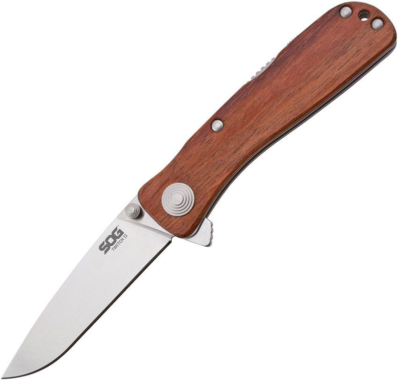 SOG Twitch II Lockback A/O Folding Knife 2.63" AUS-8 Steel Drop Point Blade Rosewood Handle GTWI17CP -SOG - Survivor Hand Precision Knives & Outdoor Gear Store