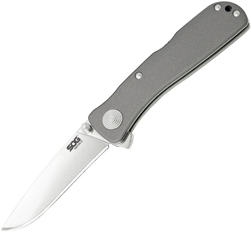 SOG Twitch II Lockback A/O Folding Knife 2.63" AUS-8 Steel Drop Point Blade Gray Anodized Aluminum Handle GTWI8CP -SOG - Survivor Hand Precision Knives & Outdoor Gear Store