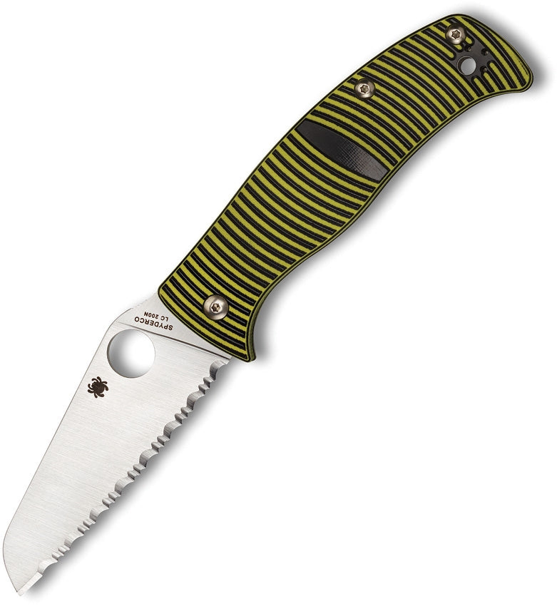 Spyderco Caribbean Folding Knife 3.7" Serrated LC200N Blade Striped Grooved G10 Handle C217GSSF -Spyderco - Survivor Hand Precision Knives & Outdoor Gear Store