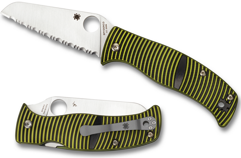 Spyderco Caribbean Folding Knife 3.7" Serrated LC200N Blade Striped Grooved G10 Handle C217GSSF -Spyderco - Survivor Hand Precision Knives & Outdoor Gear Store