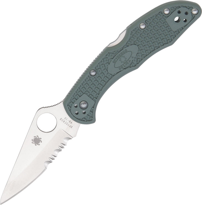 Spyderco Delica 4 Knife 3" Part Serrated VG10 Steel Blade Green FRN Handle C11PSFG -Spyderco - Survivor Hand Precision Knives & Outdoor Gear Store