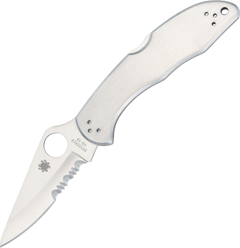 Spyderco Delica 4 Lockback Folding Knife 2.95" Part Serrated VG-10 Steel Blade Stainless Handle C11PS -Spyderco - Survivor Hand Precision Knives & Outdoor Gear Store