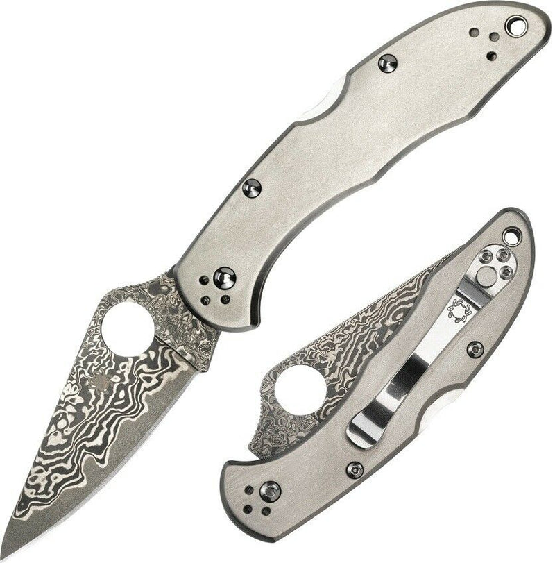 Spyderco Delica 4 Lockback Folding Knife 3" Damascus Steel Blade Titanium Handle C11TIPD -Spyderco - Survivor Hand Precision Knives & Outdoor Gear Store