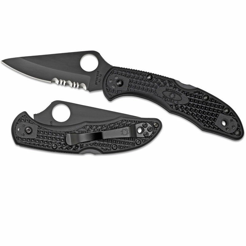 Spyderco Delica 4 Folding Pocket EDC Knife 3" Part Serrated VG10 Blade Black FRN Handle C11PSBBK -Spyderco - Survivor Hand Precision Knives & Outdoor Gear Store