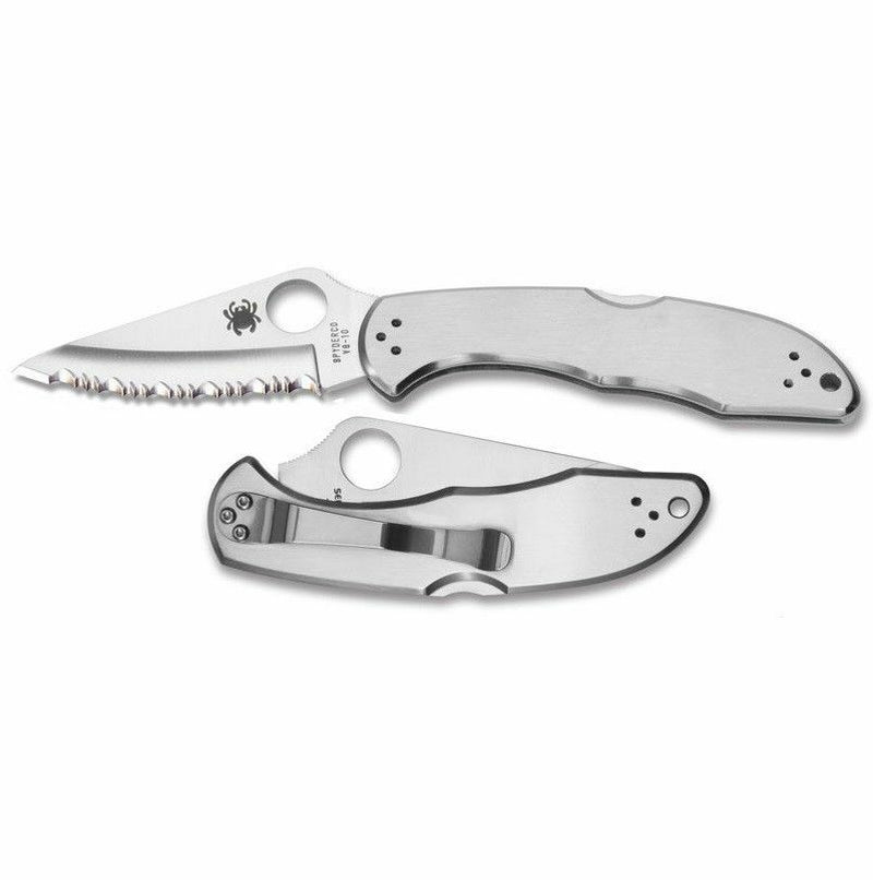 Spyderco Delica 4 Lockback Folding Knife 3" Serrated VG-10 Steel Blade Stainless Handle C11S -Spyderco - Survivor Hand Precision Knives & Outdoor Gear Store