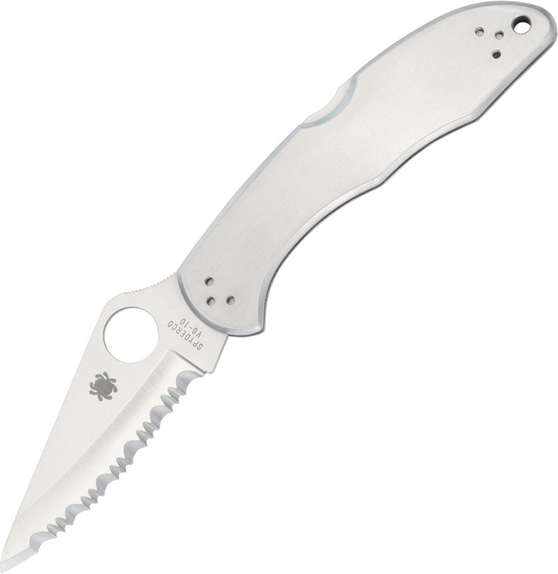 Spyderco Delica 4 Lockback Folding Knife 3" Serrated VG-10 Steel Blade Stainless Handle C11S -Spyderco - Survivor Hand Precision Knives & Outdoor Gear Store