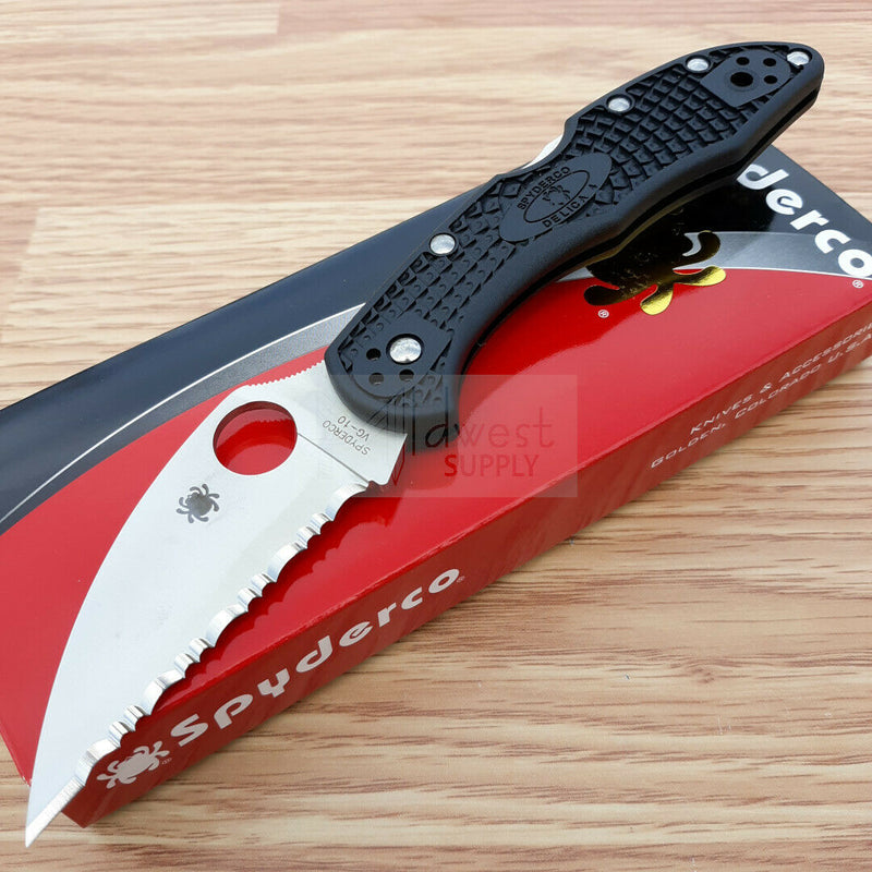 Spyderco Delica 4 Folding Knife 3" Serrated VG-10 Steel Wharncliffe Blade FRN Handle C11FSWCBK -Spyderco - Survivor Hand Precision Knives & Outdoor Gear Store