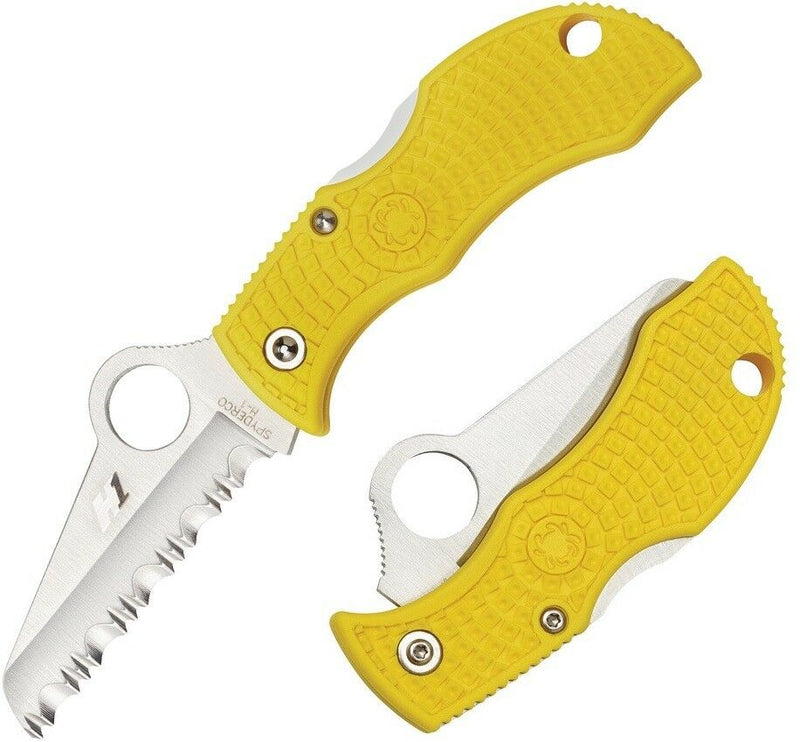 Spyderco Manbug Lockback Salt Folding Knife 1.88" H1 Steel Serrated Blade Yellow Textured FRN Handle MYLS -Spyderco - Survivor Hand Precision Knives & Outdoor Gear Store