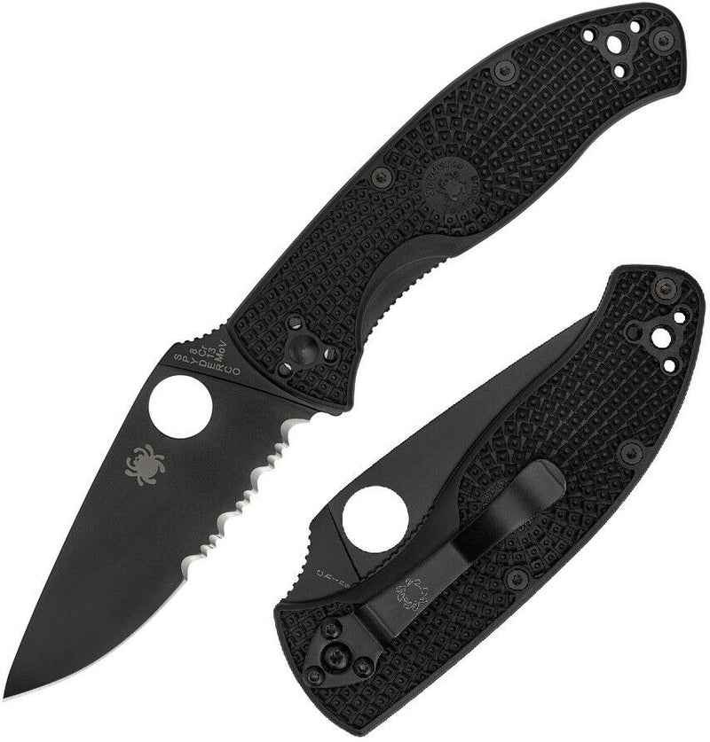 Spyderco Tenacious Folding Knife 3.38" Part Serrated 8Cr13MoV Steel Blade Textured FRN Handle C122PSBBK -Spyderco - Survivor Hand Precision Knives & Outdoor Gear Store