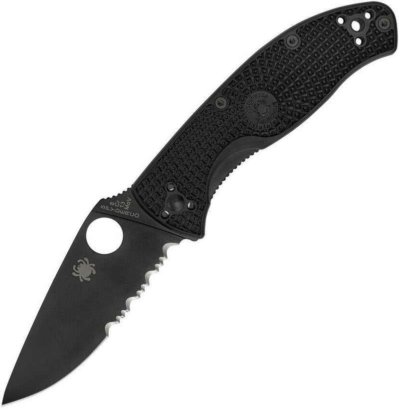 Spyderco Tenacious Folding Knife 3.38" Part Serrated 8Cr13MoV Steel Blade Textured FRN Handle C122PSBBK -Spyderco - Survivor Hand Precision Knives & Outdoor Gear Store