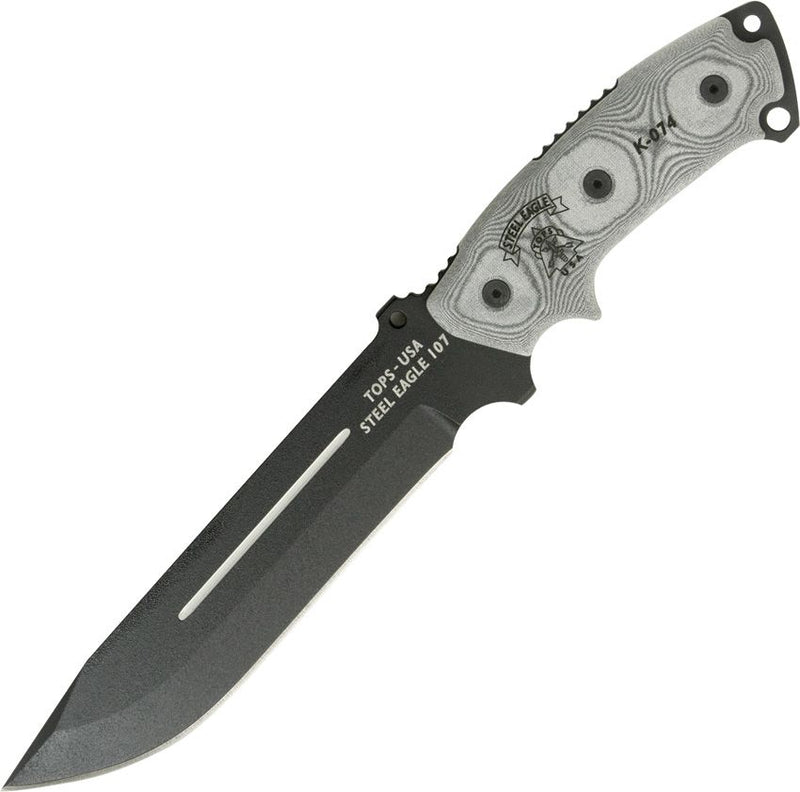 TOPS Eagle Fixed Knife 6.87" 095 Carbon Steel Blade Black Linen Micarta Handle 107E -TOPS - Survivor Hand Precision Knives & Outdoor Gear Store