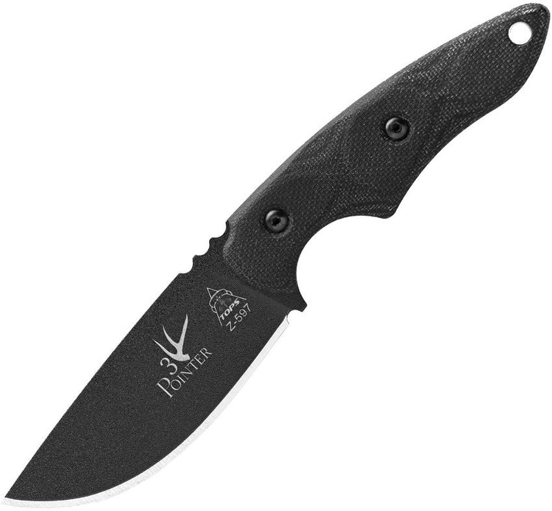 TOPS 3 Pointer Fixed Knife 3.13" 1095HC Steel Blade Black Canvas Micarta Handle 3PR01 -TOPS - Survivor Hand Precision Knives & Outdoor Gear Store