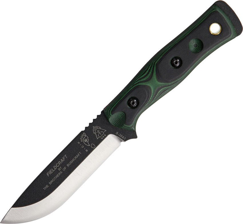 TOPS Fieldcraft BOB Hunter Fixed Knife 4.62" 1095 High Carbon Steel Partial Black Traction Coating Blade G-10 Handle BROSGB -TOPS - Survivor Hand Precision Knives & Outdoor Gear Store