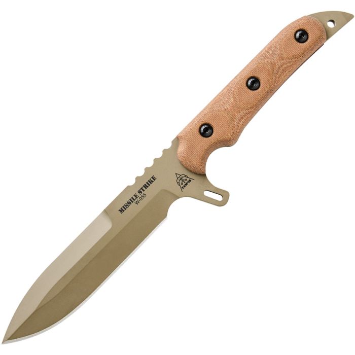 TOPS Missile Strike Fixed Knife 6" 1095HC Steel Full Blade Brown Canvas Micarta Handle MS01 -TOPS - Survivor Hand Precision Knives & Outdoor Gear Store