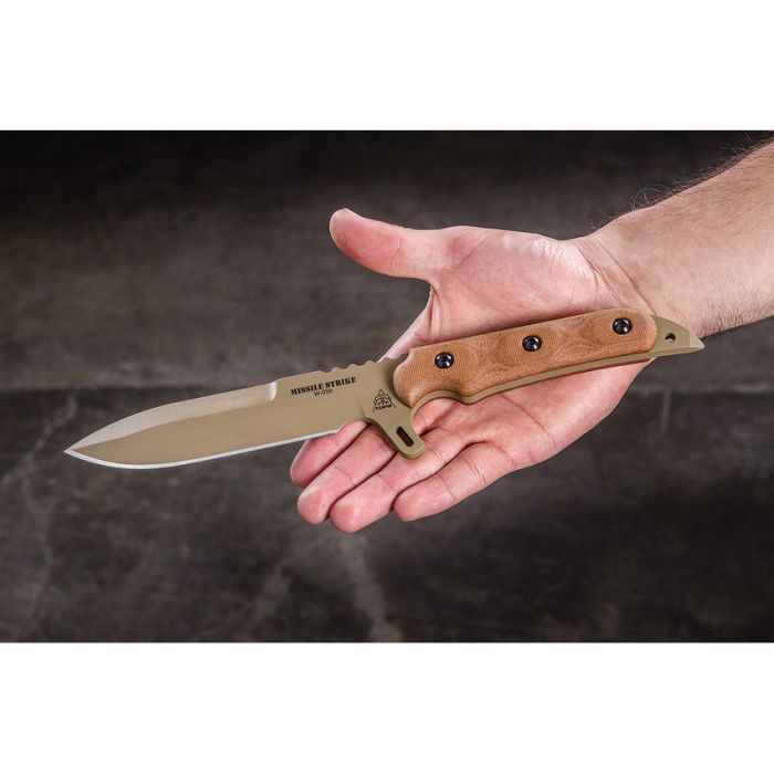 TOPS Missile Strike Fixed Knife 6" 1095HC Steel Full Blade Brown Canvas Micarta Handle MS01 -TOPS - Survivor Hand Precision Knives & Outdoor Gear Store