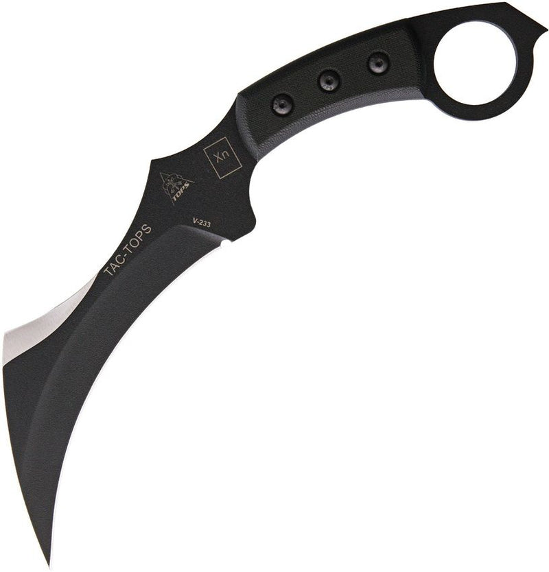 TOPS Tac Fixed Knife 7.13" 1095 Carbon Steel Black Traction Coating Karambit Blade Micarta Handle TAC01 -TOPS - Survivor Hand Precision Knives & Outdoor Gear Store