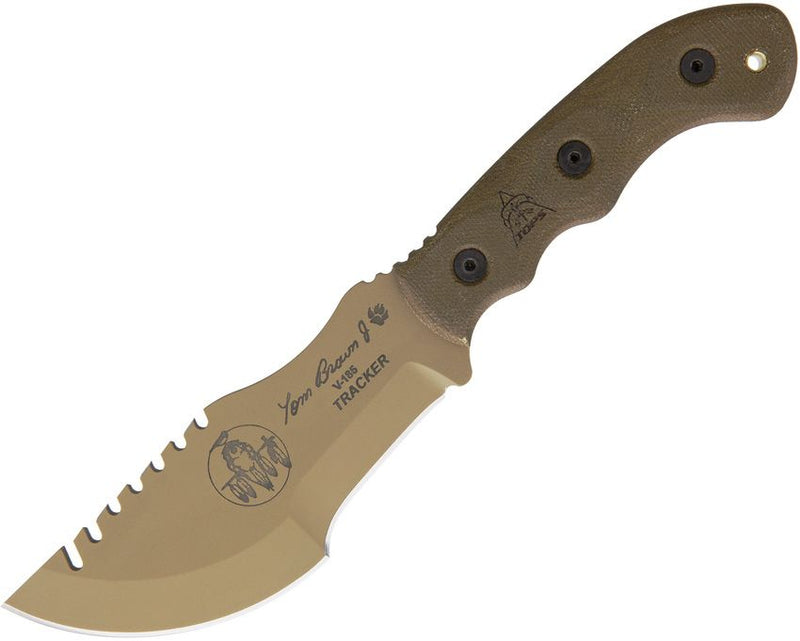 TOPS Tom Brown Tracker Fixed Knife 6.25" 1095 Carbon Steel Full Tang Blade Tan Micarta Handle TBT02TAN -TOPS - Survivor Hand Precision Knives & Outdoor Gear Store