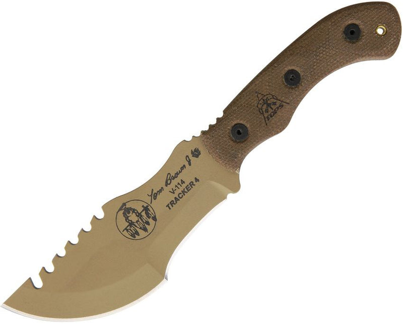 TOPS Mini Tom Tracker Fixed Knife 3.5" 1095 Carbon Steel Blade Tan Micarta Handle TBT04TAN -TOPS - Survivor Hand Precision Knives & Outdoor Gear Store