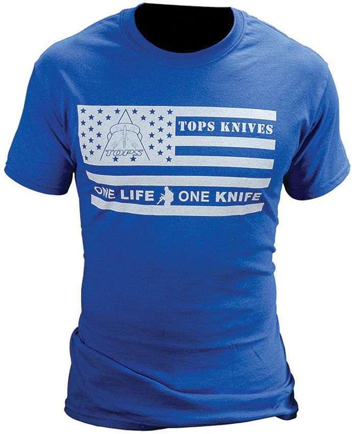 TOPS T-Shirt One Life One Knife American Flag Logo Cotton Construction Size XL TSFLAGBLUXL -TOPS - Survivor Hand Precision Knives & Outdoor Gear Store