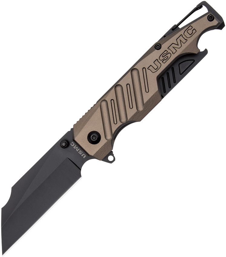 United Cutlery USMC Brewski Linerlock A/O Folding Knife 3.25" 3Cr13 Steel Blade Tan Aluminum Handle 3537 -United Cutlery - Survivor Hand Precision Knives & Outdoor Gear Store